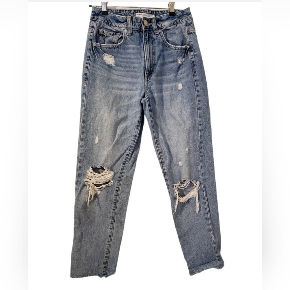 ❤GARAGE DENIM MOM BLUE JEANS DESTROYED FADED SIZE O / 24 HIGH RISE VINTAGE WOMEN